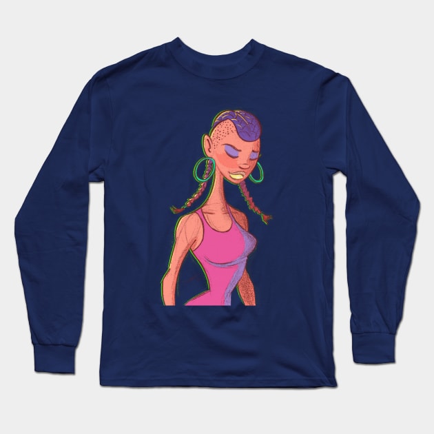 Pigtail Braids Girl by IAMO Long Sleeve T-Shirt by IAMO